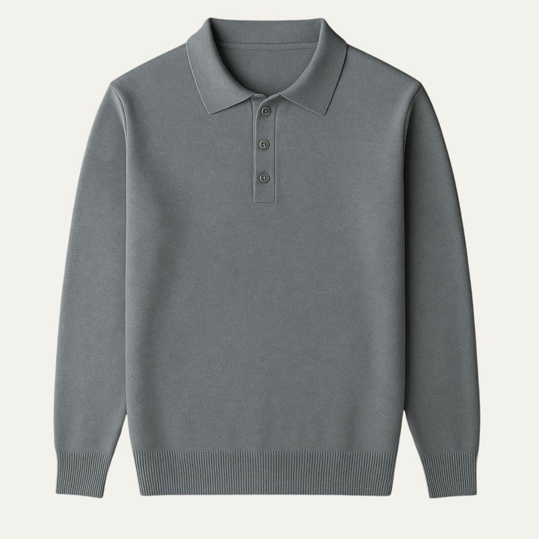 Men's Cashmere Knitted Polo Shirt with Button Front and Collar