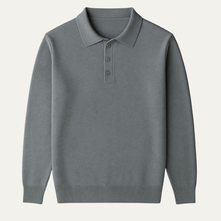 Men's Cashmere Knitted Polo Shirt with Button Front and Collar