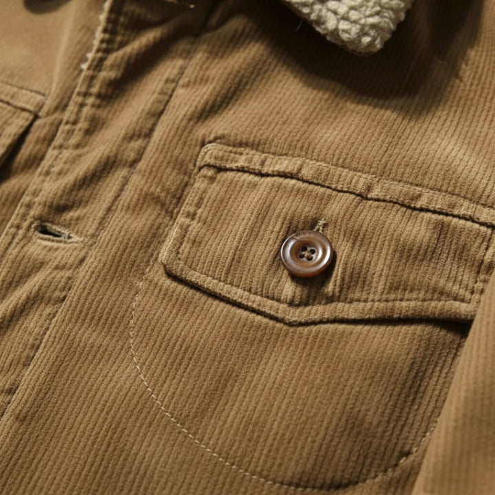 Men's Corduroy Jacket with Button Front and Side Pockets