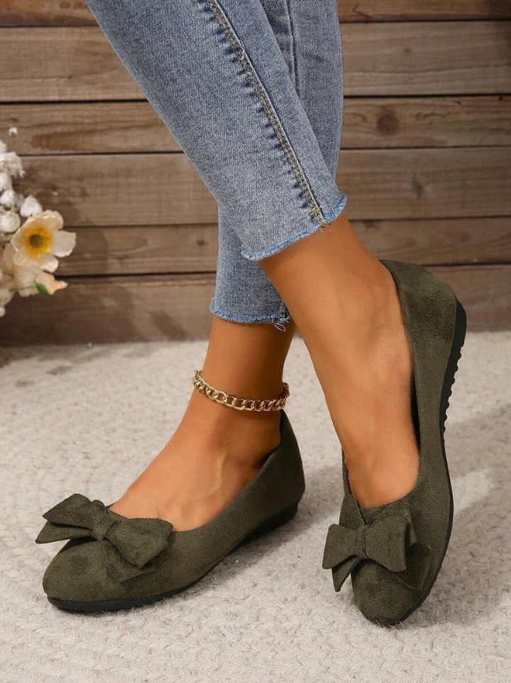 Green suede ballerinas with bow for women