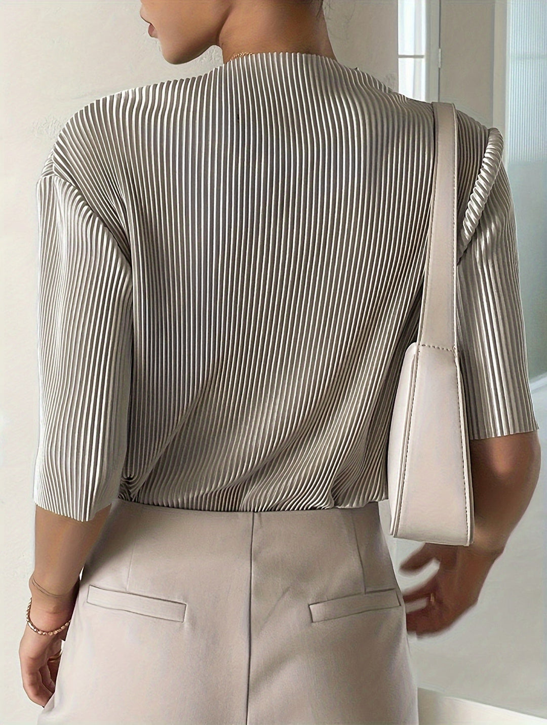 Women's Pleated Blouse with Puff Sleeves