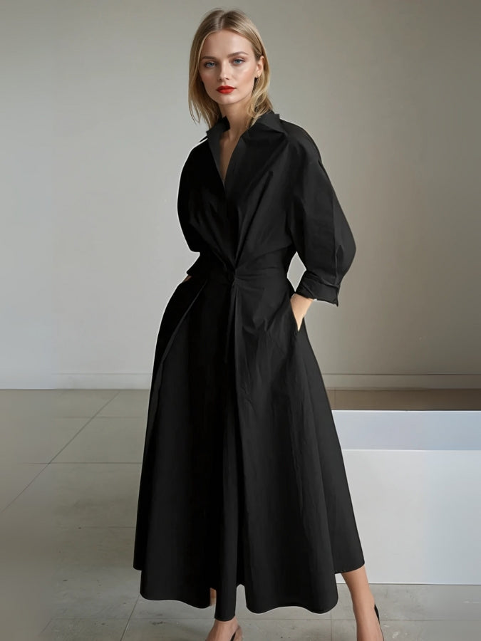Elegant Pleated Shirt Dress