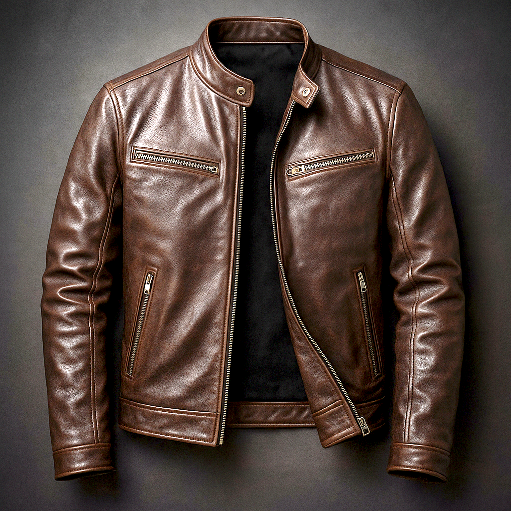 Men's Classic Faux Leather Zip-Up Jacket