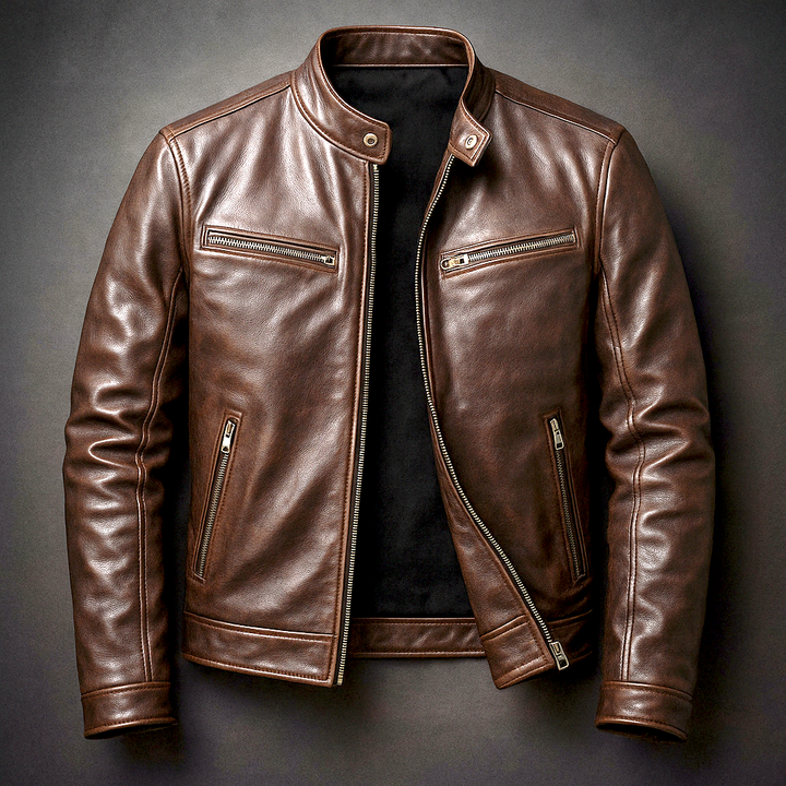 Men's Classic Faux Leather Zip-Up Jacket