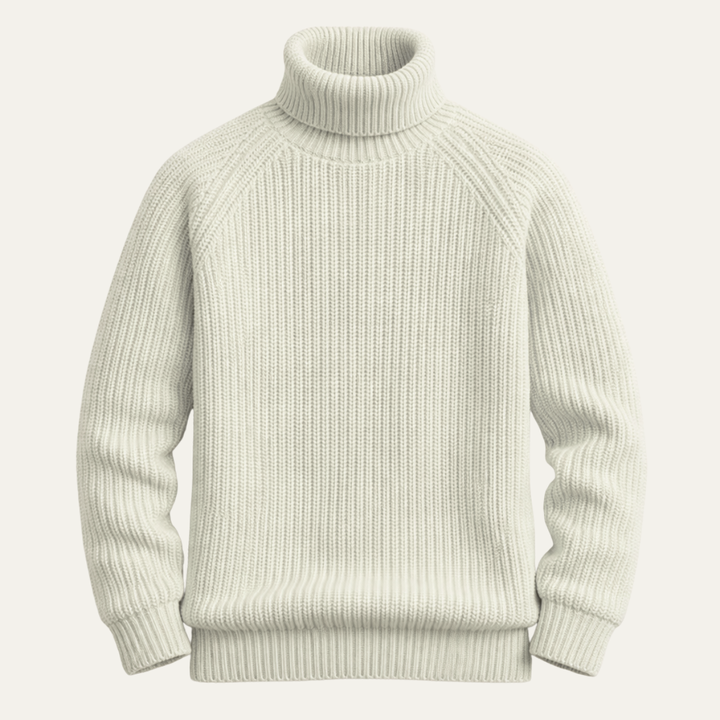 Men's Ribbed Knit Roll Neck Jumper with Collar and Relaxed Fit
