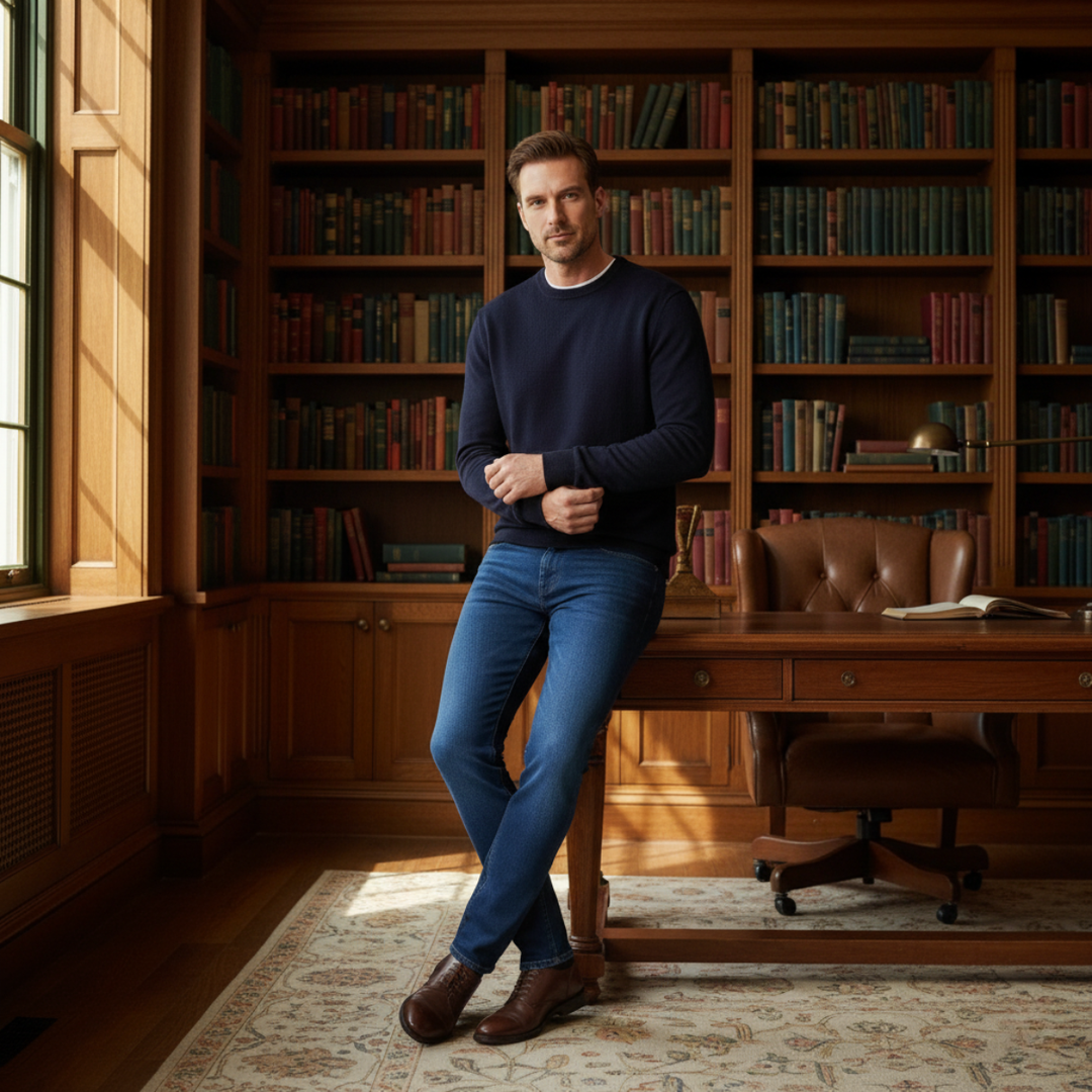 Men's Denim Jeans with Slim Fit and Side Pockets