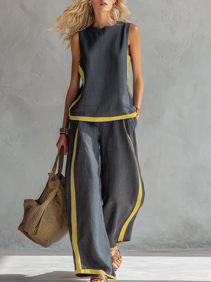 Women's Two-Piece Set with Contrast Trim – Grey