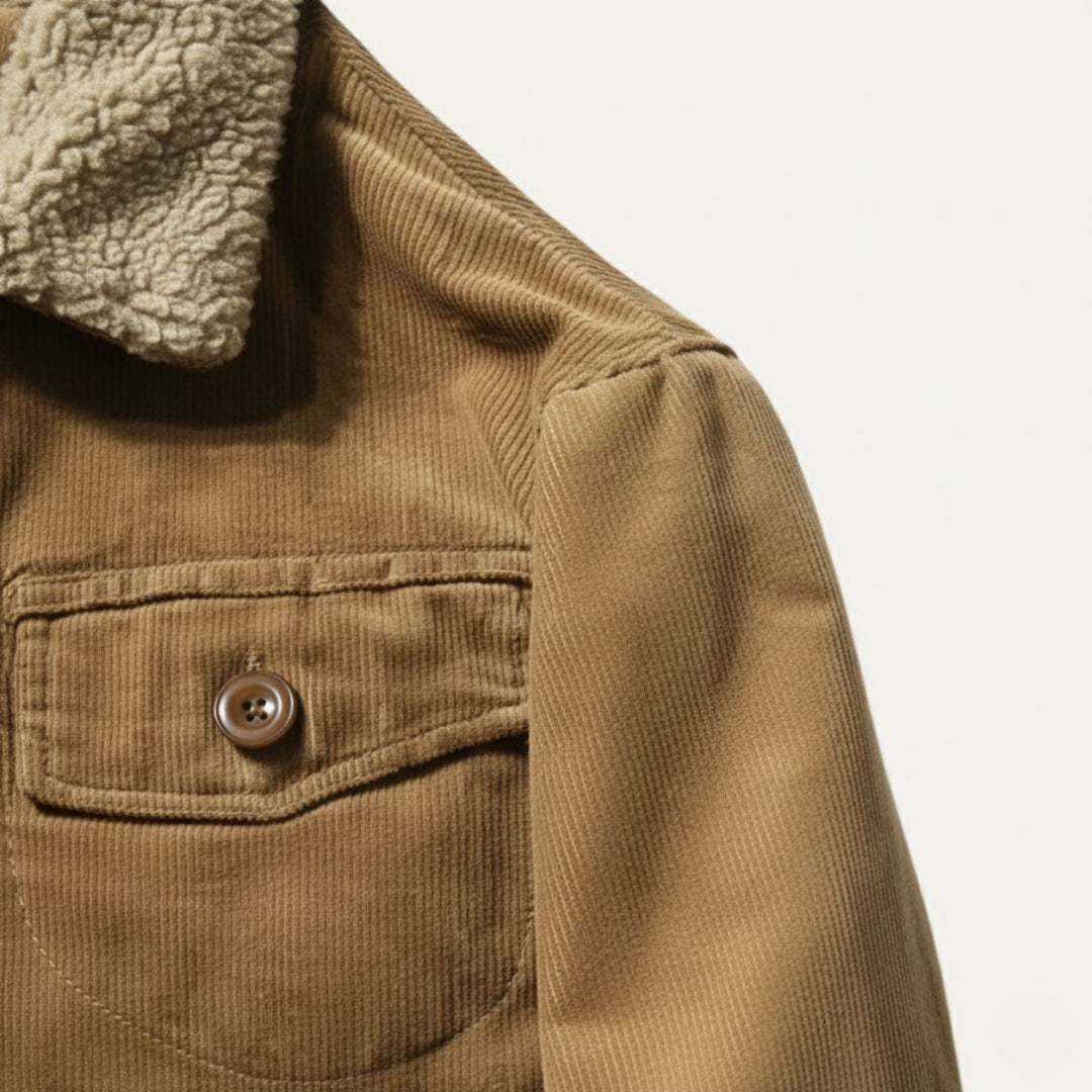 Men's Corduroy Jacket with Button Front and Side Pockets