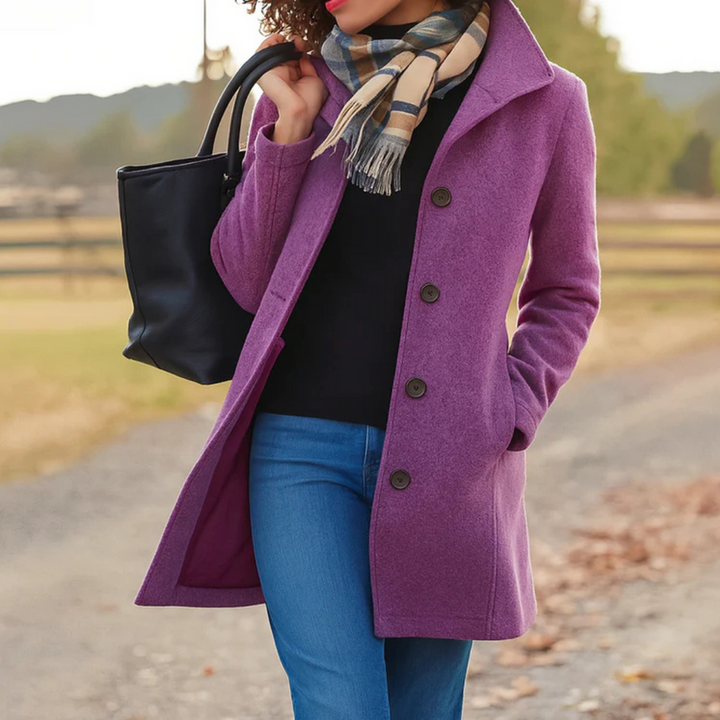 Women's Longline Wool Coat with Tailored Collar – Purple