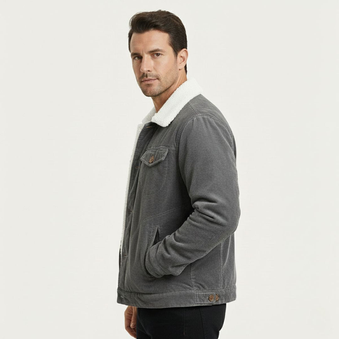 Men's Corduroy Jacket with Button Front and Side Pockets