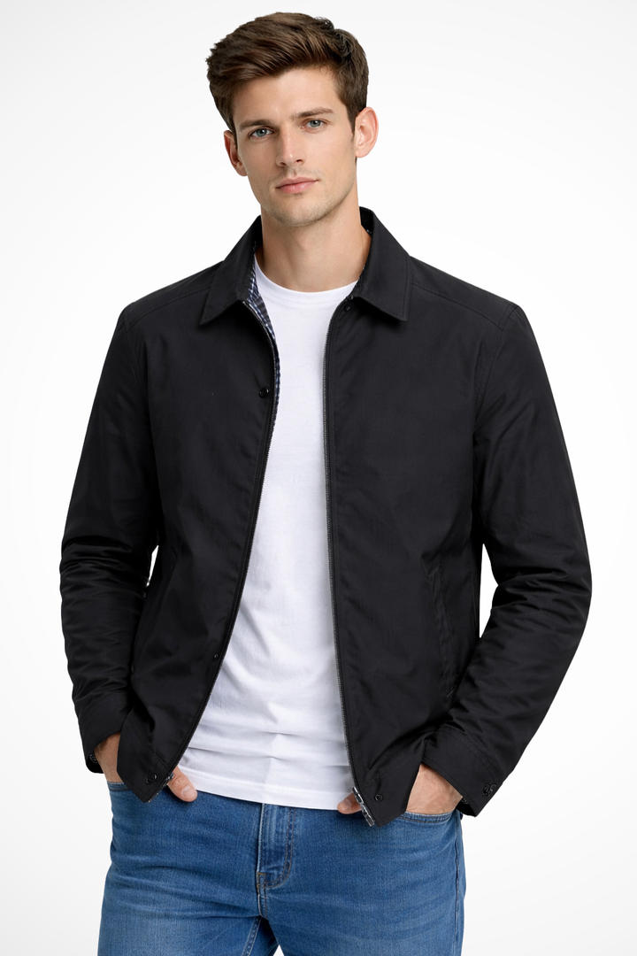 Alastair | Men Collared Harrington Jacket with Check Lining