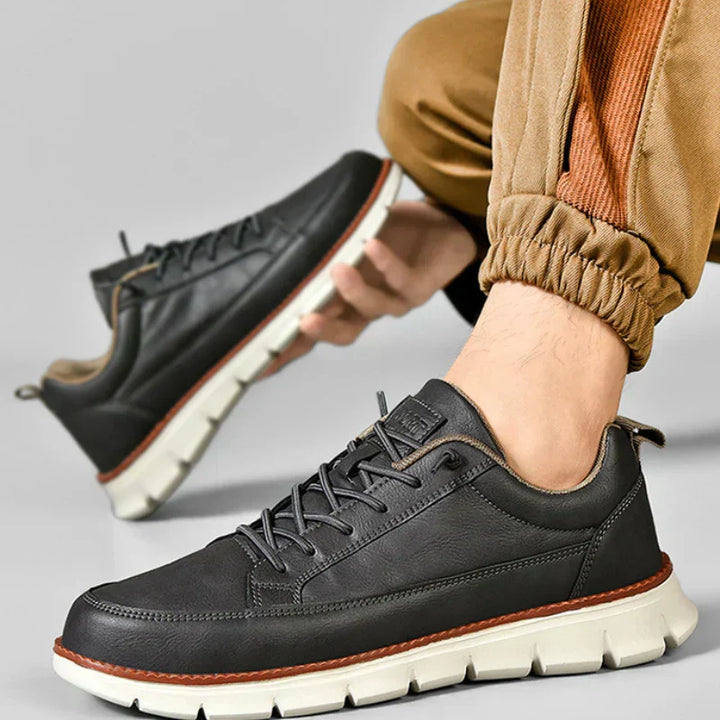 Men's Leather Trainers with Cushioned Sole