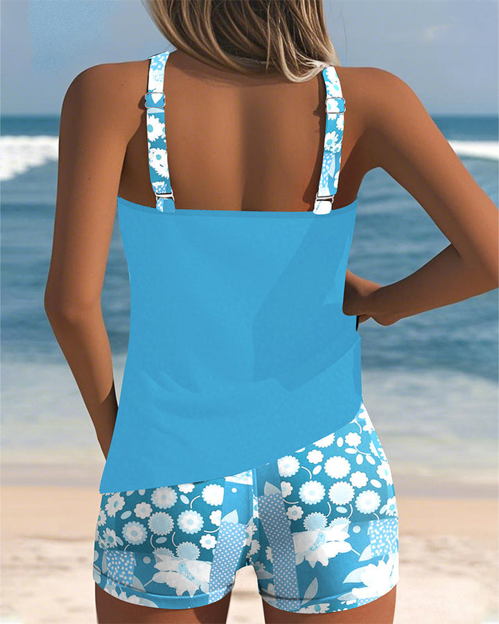Women's Printed Tankini Set with Swim Shorts