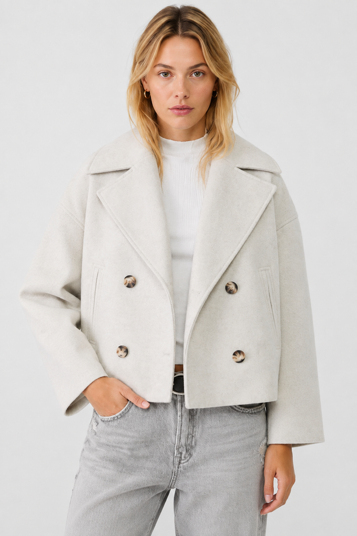 Women's Short Wool Pea Coat – Off White