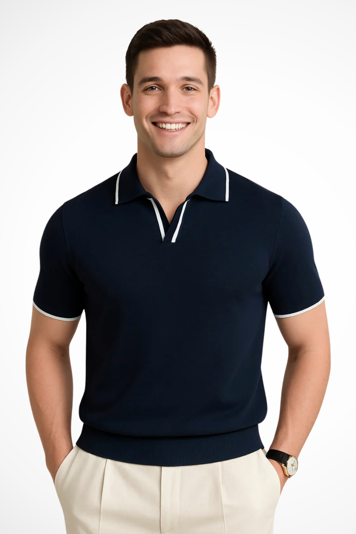 Slim Fit Knit Men’s Polo Shirt with Contrast Trim