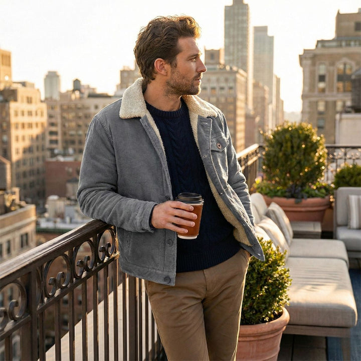 Men's Corduroy Jacket with Button Front and Side Pockets