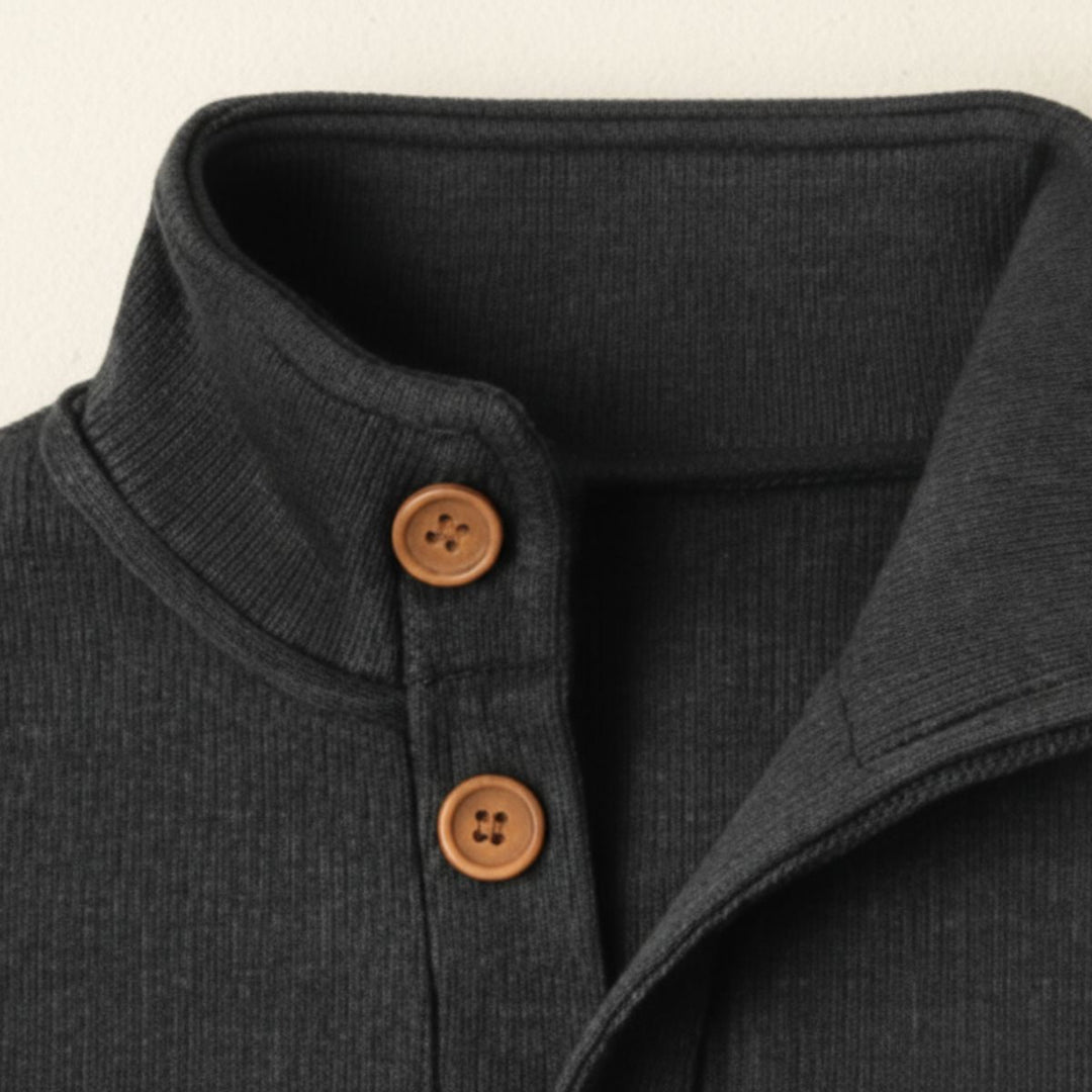 Men's Ribbed Knit Jumper with Button Front and Collar