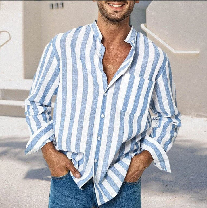 Men’s Relaxed Striped Button-Up Shirt in Lightweight Fabric