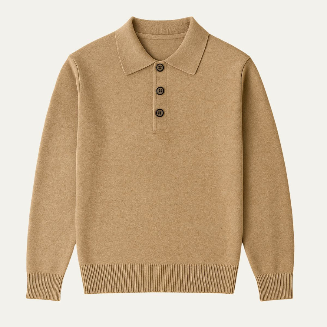 Men's Cashmere Knitted Polo Shirt with Button Front and Collar