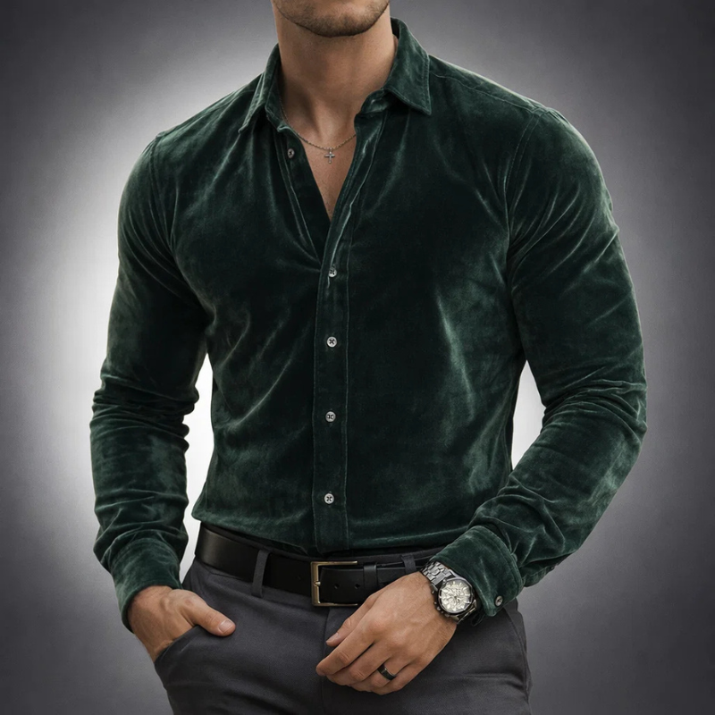 Men's Velvet Shirt with Point Collar