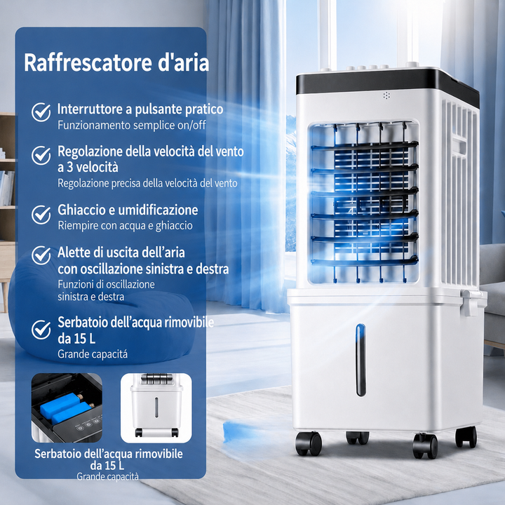 Přenosný chladič vzduchu 3 v 1 – ventilátorový zvlhčovač a ventilátor