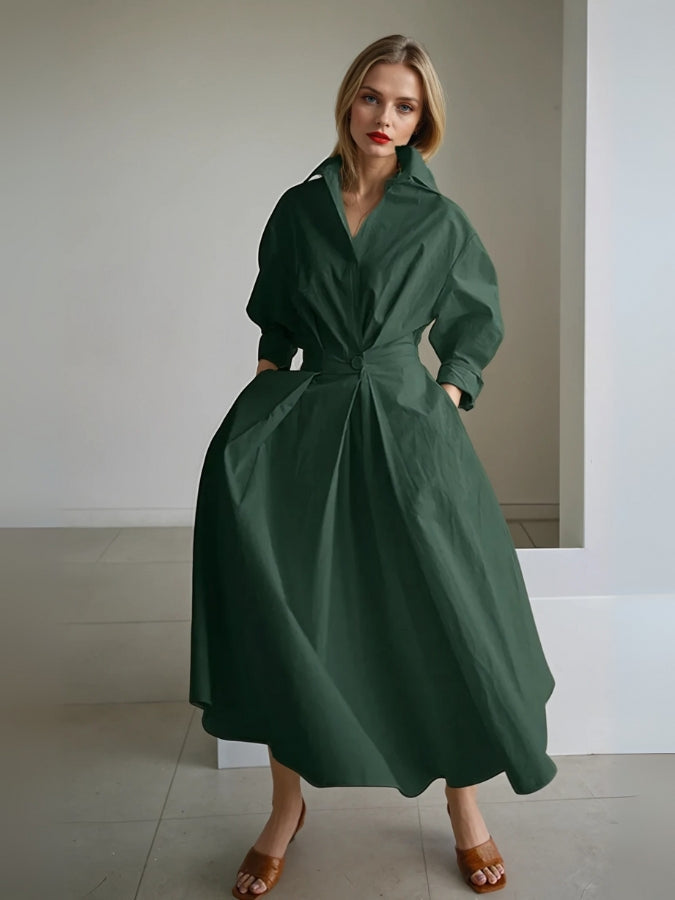 Elegant Pleated Shirt Dress
