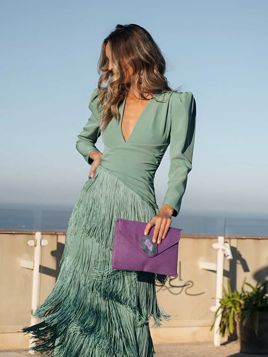 Women's Long Sleeve Maxi Dress with a V-Neck