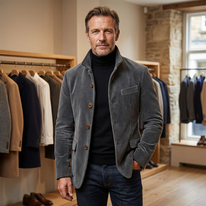 Men's Corduroy Jacket with Stand Collar