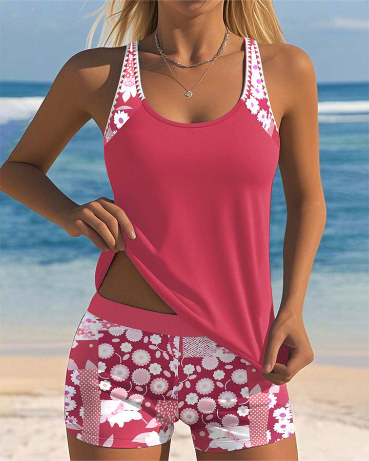 Women's Printed Tankini Set with Swim Shorts
