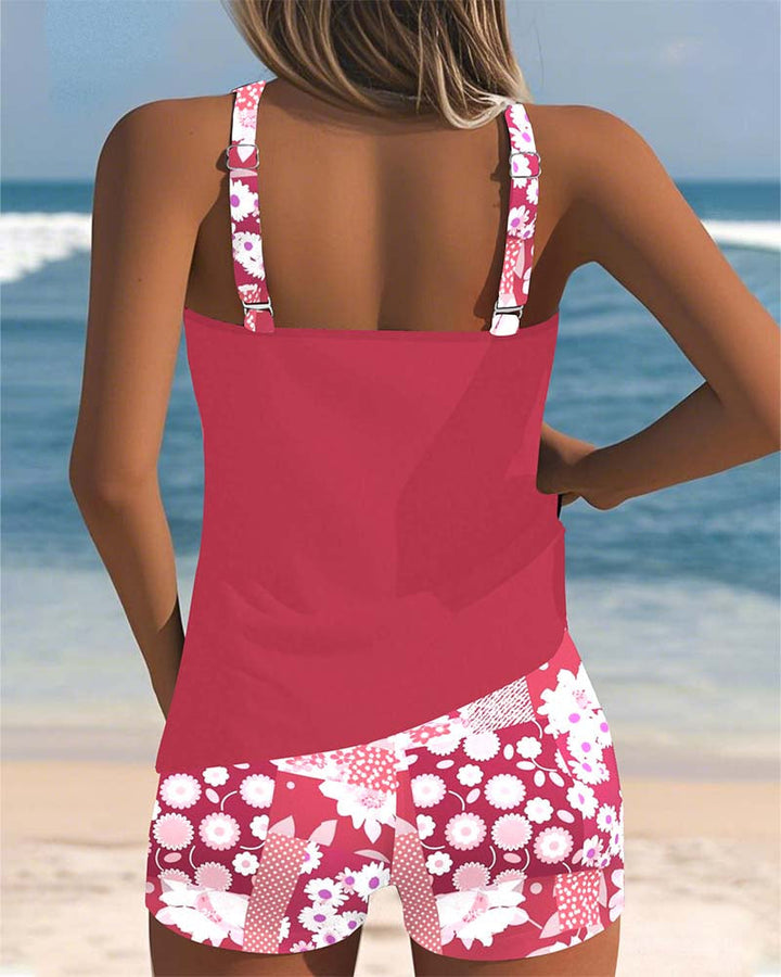 Women's Printed Tankini Set with Swim Shorts