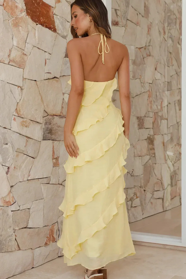 Elegant Women's Halter Neck Ruffle Maxi Dress