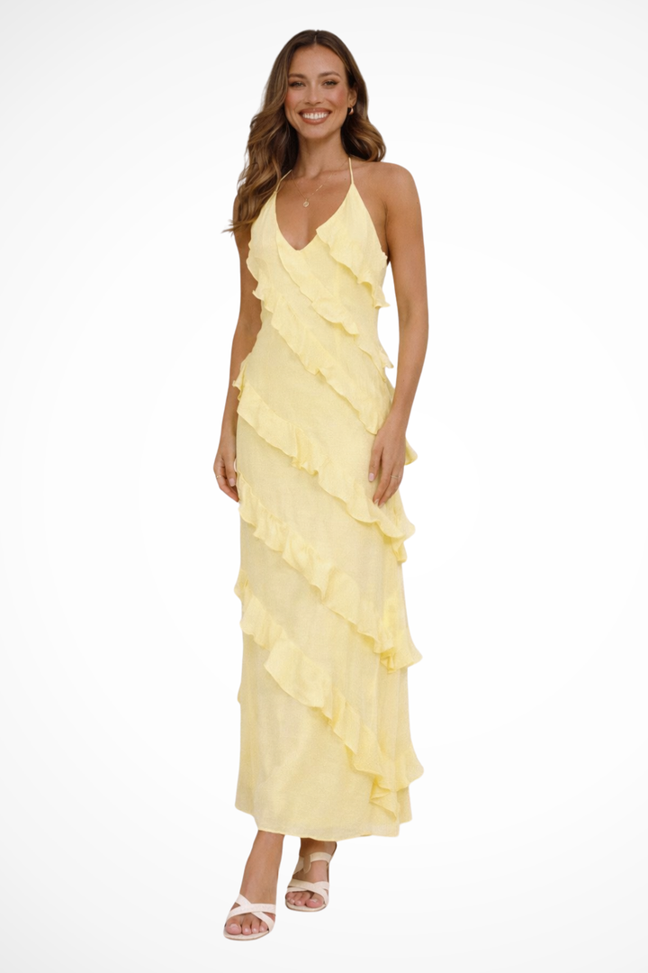 Elegant Women's Halter Neck Ruffle Maxi Dress
