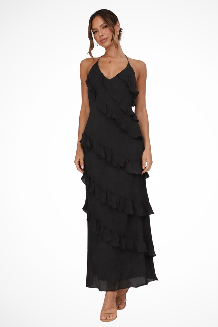 Elegant Women's Halter Neck Ruffle Maxi Dress
