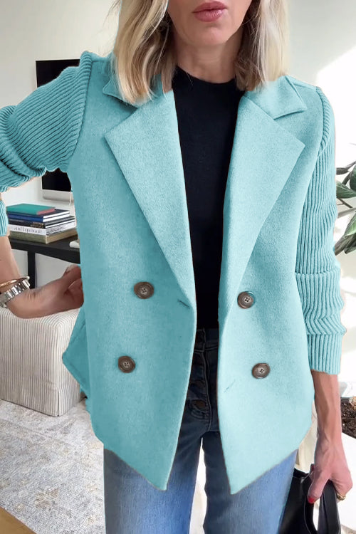 Women's Knitted Ribbed Blazer with a Button Front – Turquoise