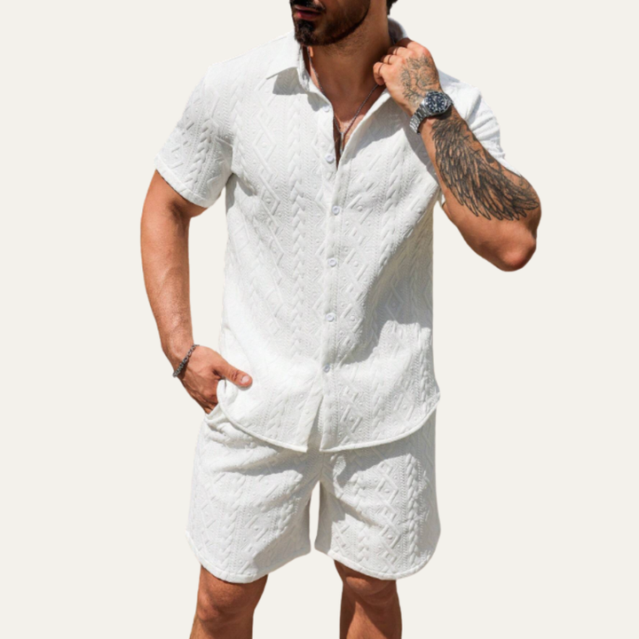 Men's Textured Shirt and Shorts Two-Piece Set - photo 5