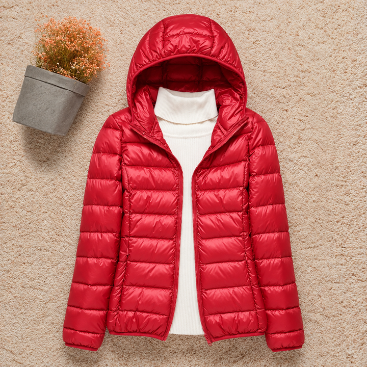 Carlo - Women's Puffer Jacket with Hood - Red