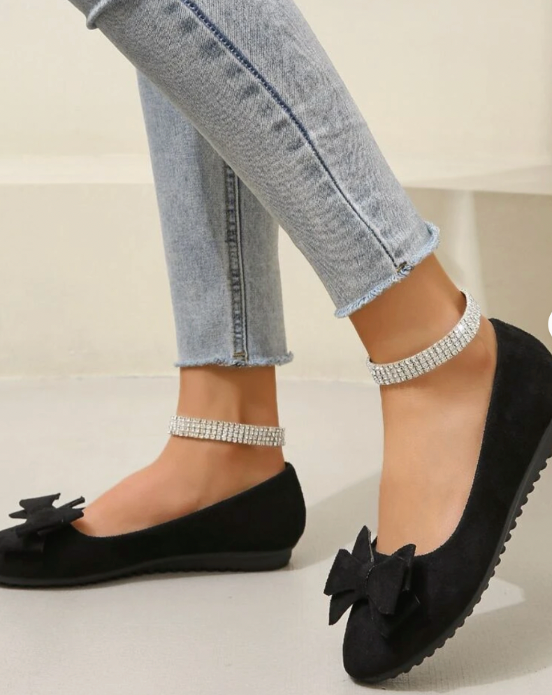 Green suede ballerinas with bow for women
