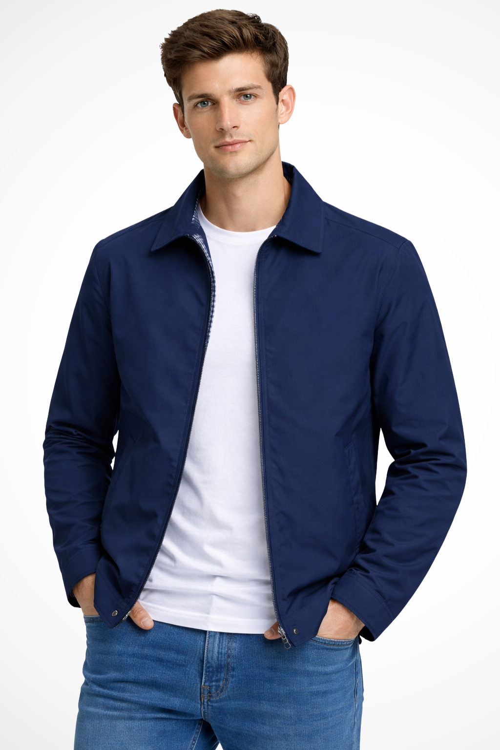 Alastair | Men Collared Harrington Jacket with Check Lining