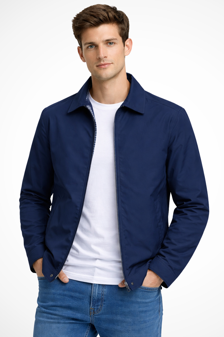 Alastair | Men Collared Harrington Jacket with Check Lining