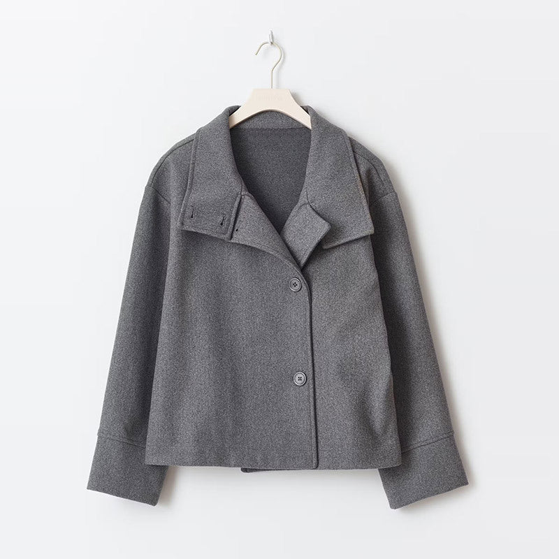 Women's Cropped Jacket with a Button Front – Gris Foncé