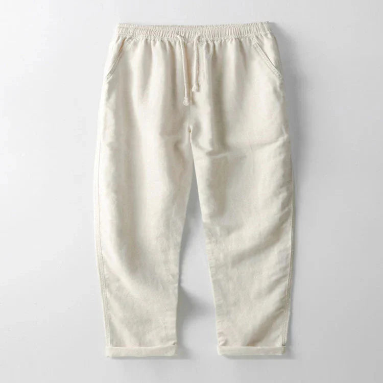 Men's Linen Shirt and Pants Set with Stand Collar and Short Sleeves