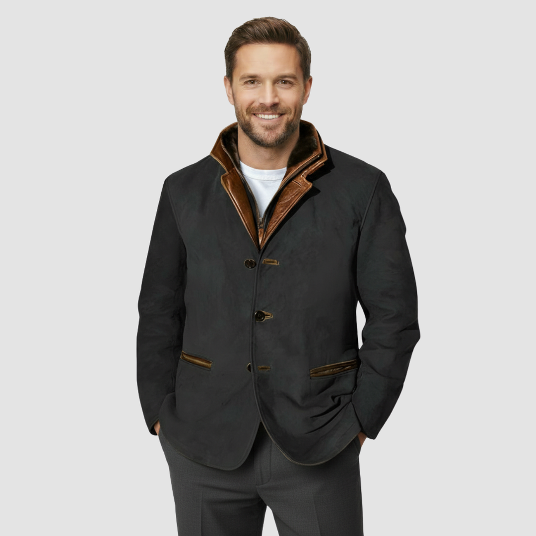 Leather Blazer with Shearling Collar Jacket