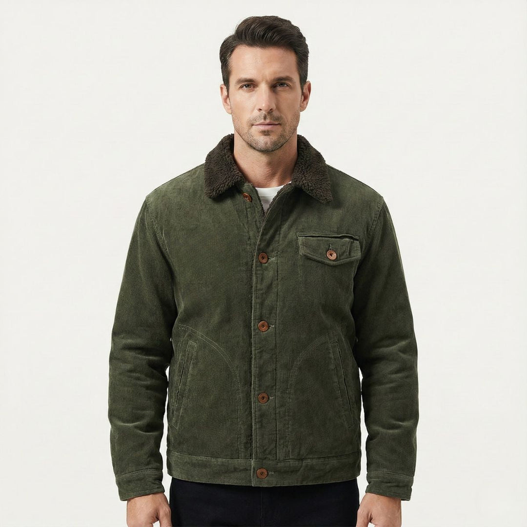 Men's Corduroy Jacket with Button Front and Side Pockets