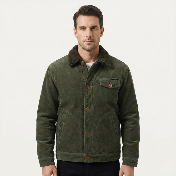 Men's Corduroy Jacket with Button Front and Side Pockets