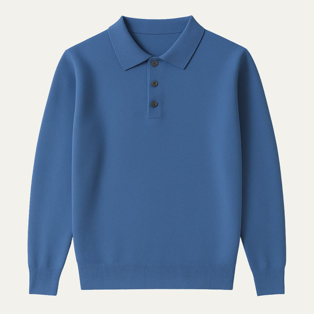 Men's Cashmere Knitted Polo Shirt with Button Front and Collar