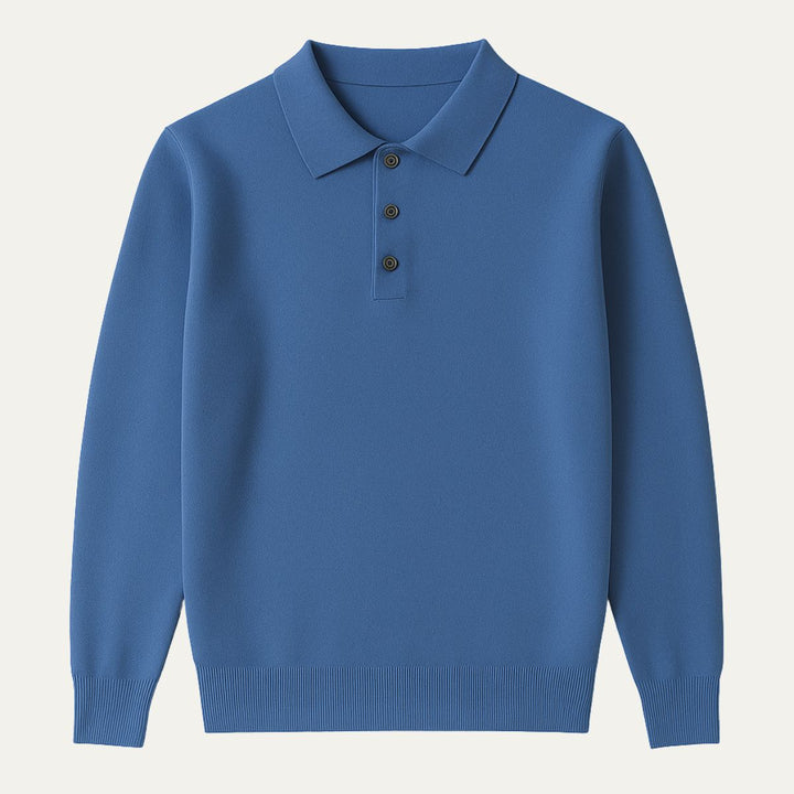 Men's Cashmere Knitted Polo Shirt with Button Front and Collar