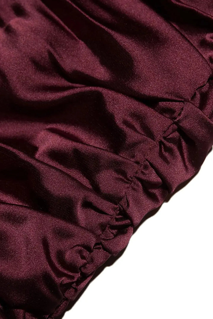 Burgundy Draped Strapless Dress for Women