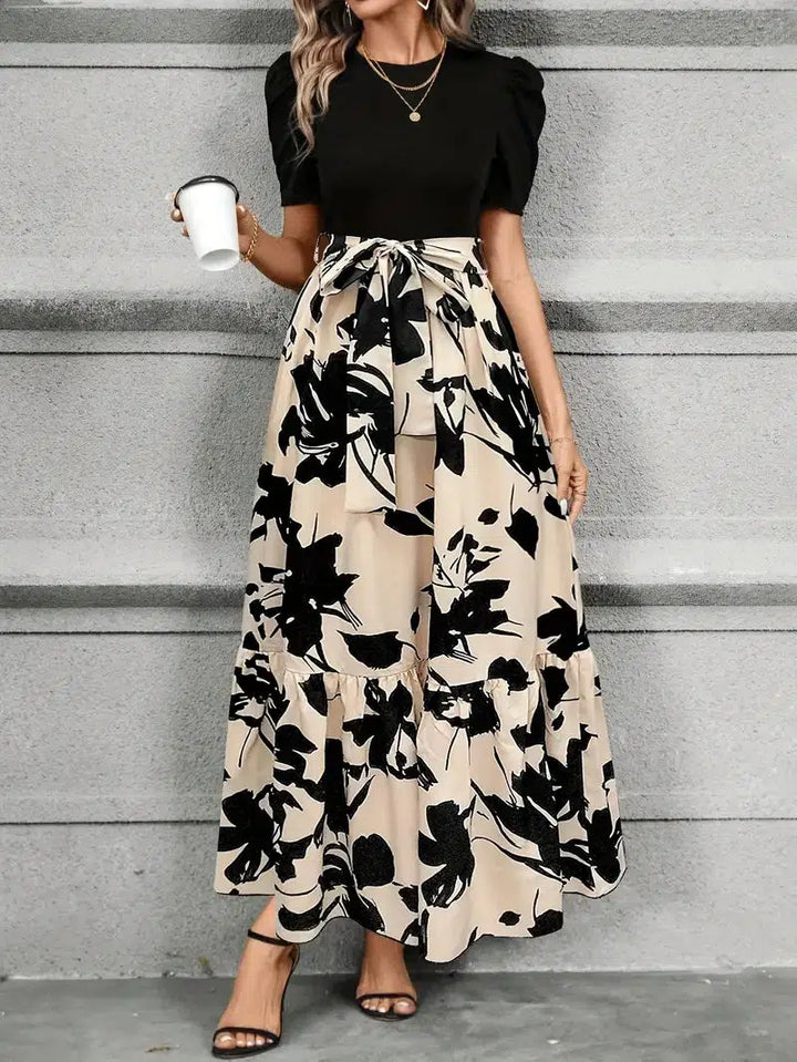 Elegant Women’s Floral Maxi Dress with Tie Waist