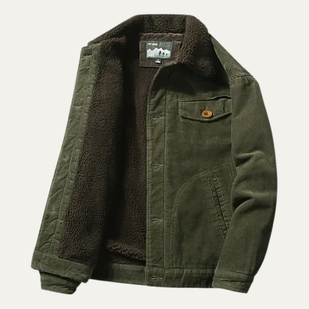 Men's Corduroy Jacket with Button Front and Side Pockets
