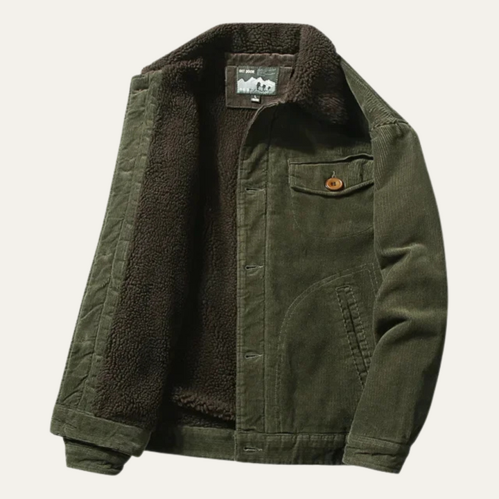 Men's Corduroy Jacket with Button Front and Side Pockets